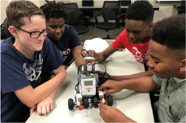 A group of students working on a robotics project